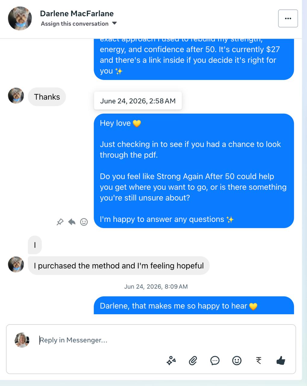 Message from a customer